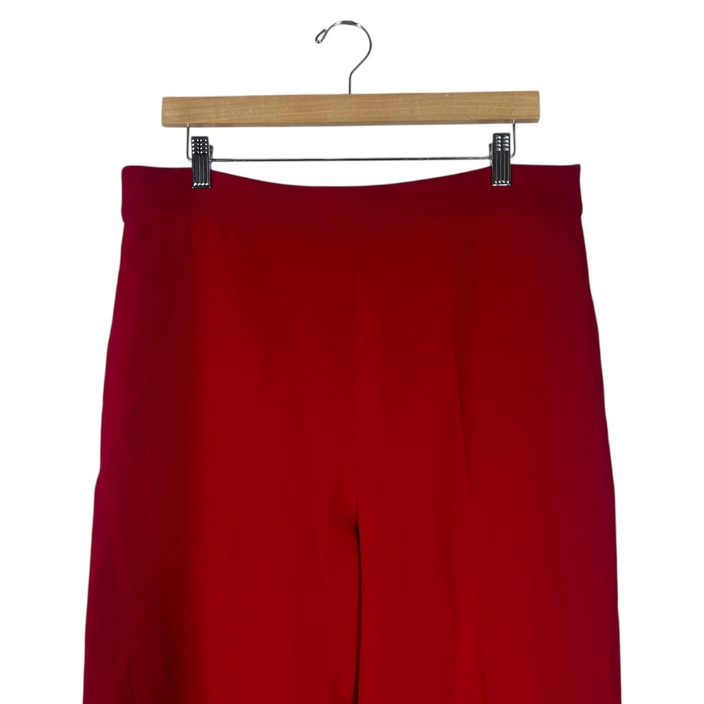 Zara Woman Wide Leg High Waist Solid Crepe Trousers Red Office Chic Size XL - Picture 2 of 7